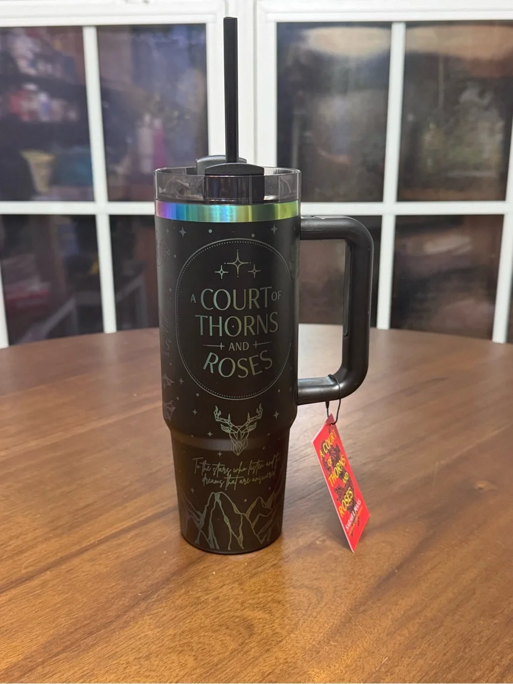 Source Unknown Black Insulated Travel Mug with Rainbow Iridescent Rim-0122